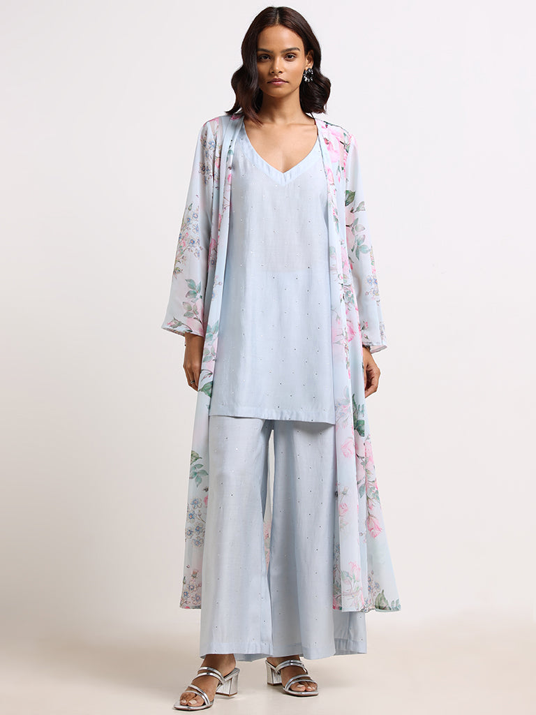 Vark Blue Floral Printed Kurta Set