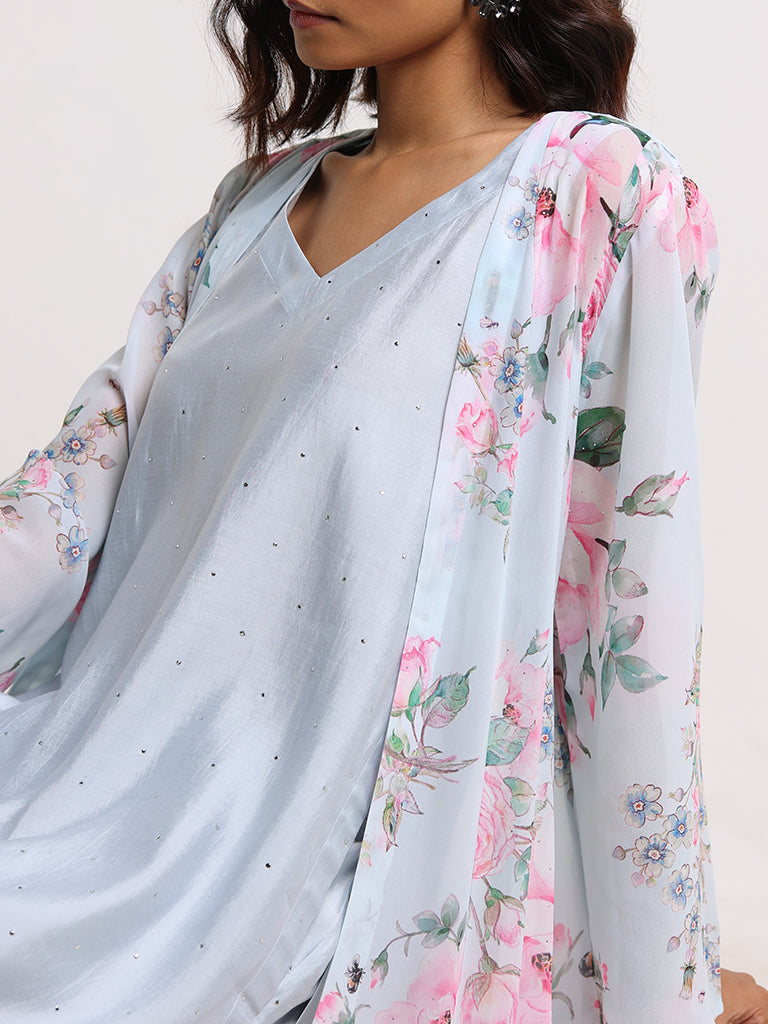 Vark Blue Floral Printed Kurta Set