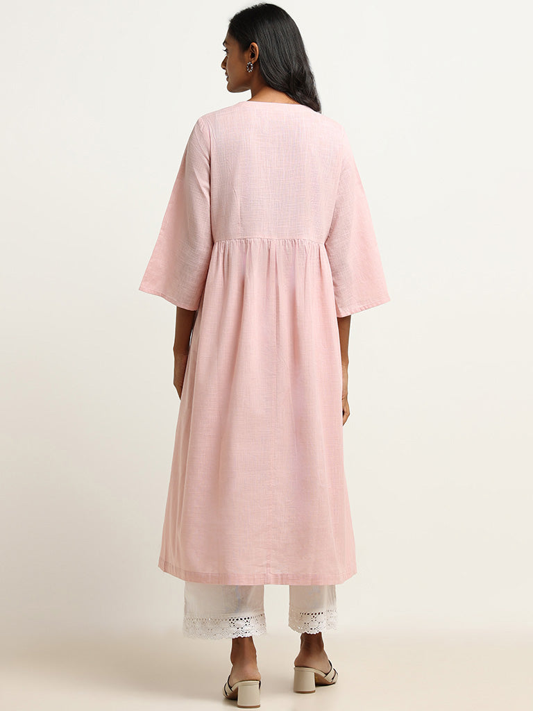 Utsa Pink Yoke Embroidered Cotton Kurta