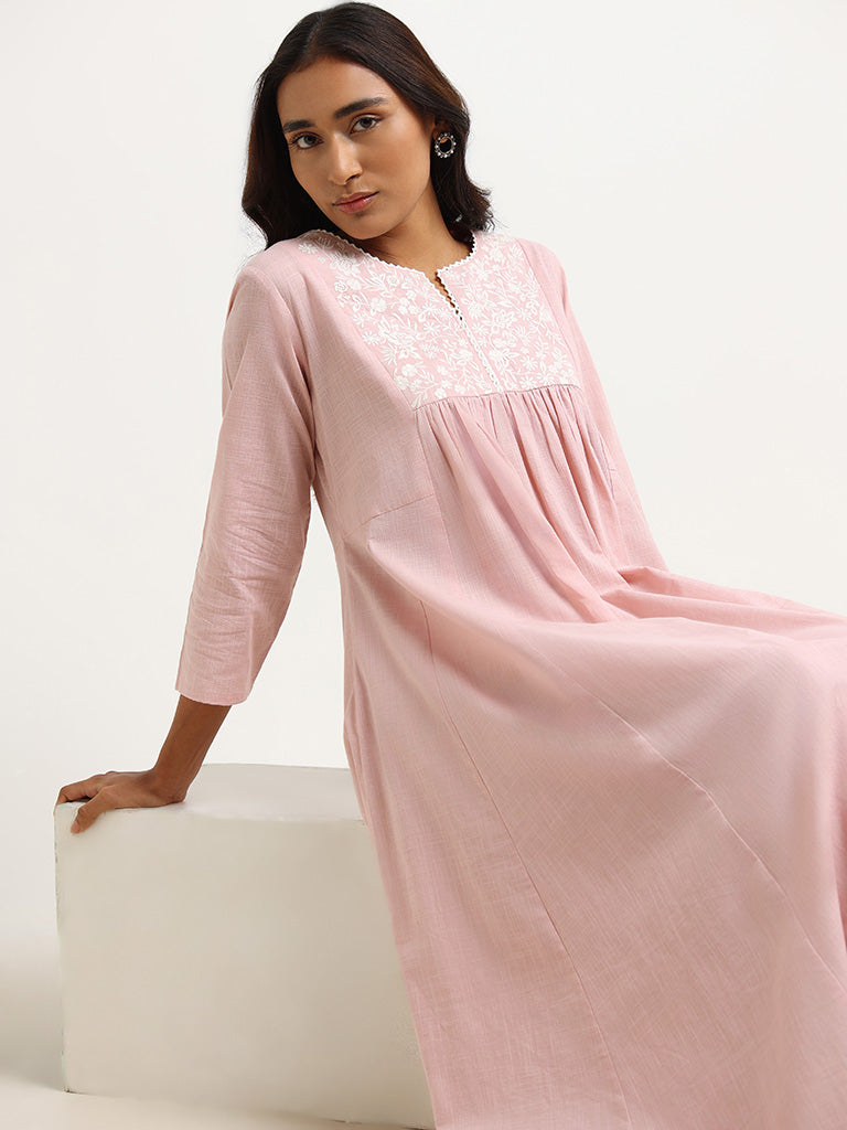 Utsa Pink Embroidered Cotton Kurta