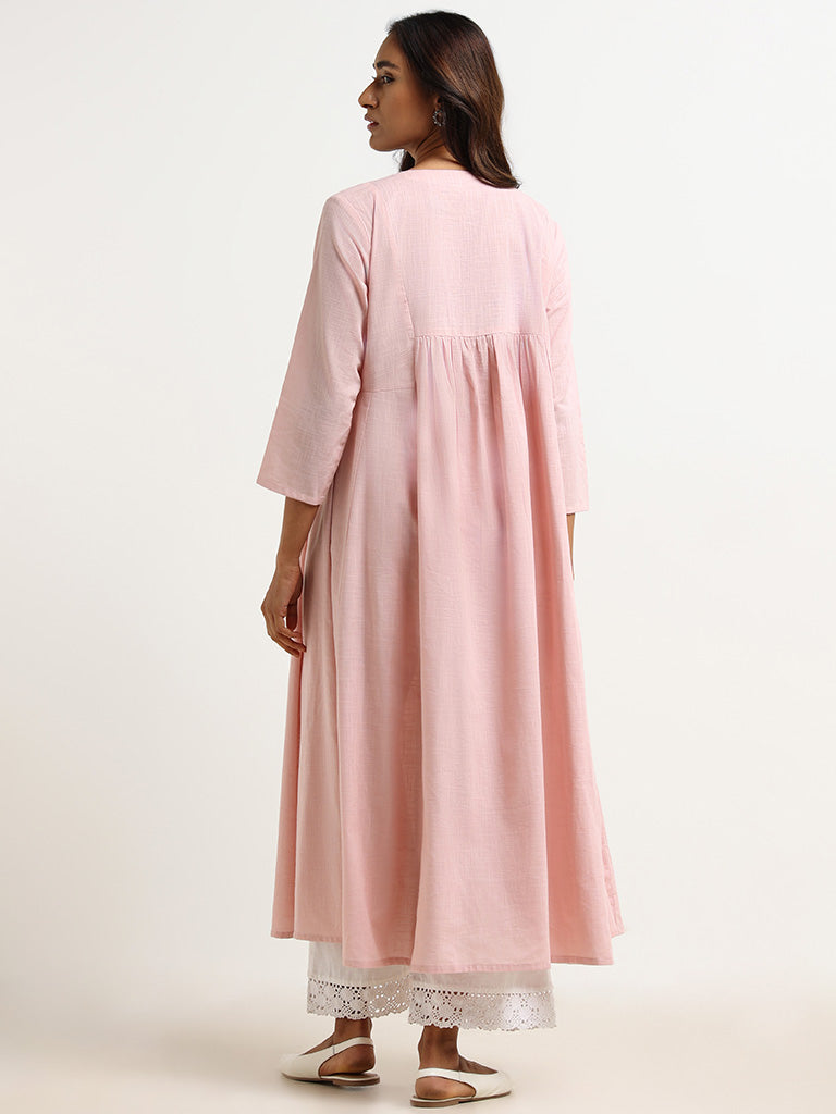 Utsa Pink Embroidered Cotton Kurta