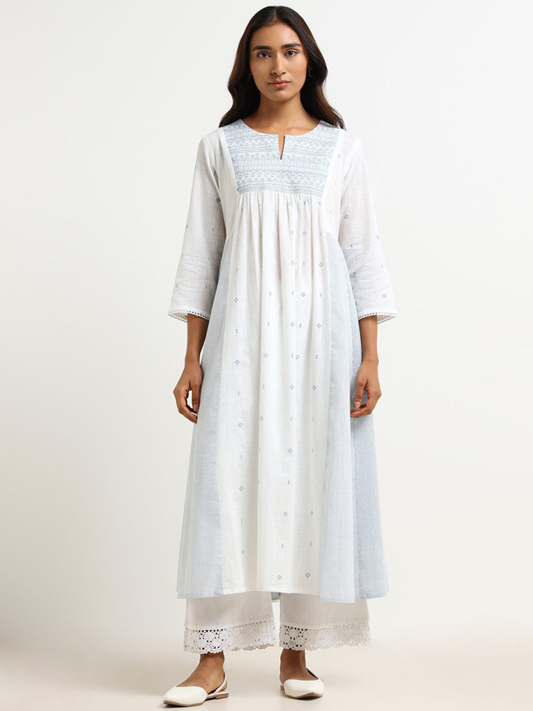 Utsa White Embroidered Cotton Kurta