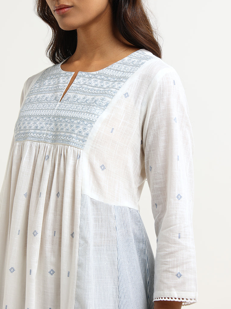 Utsa White Embroidered Cotton Kurta