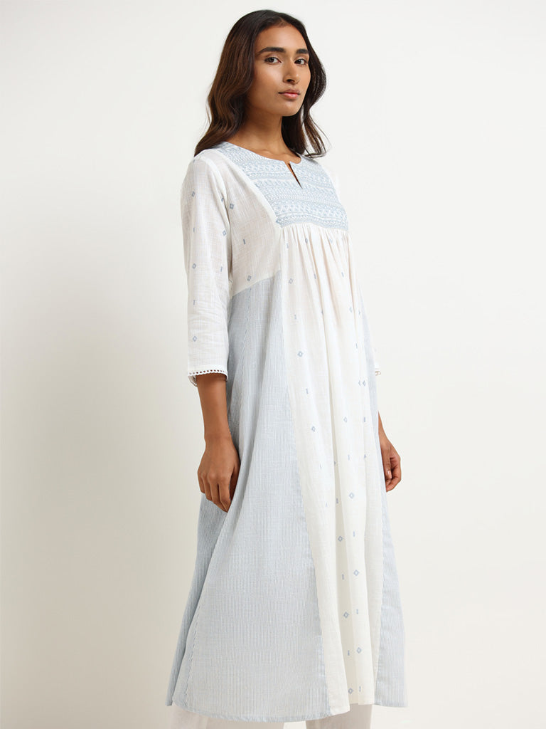 Utsa White Embroidered Cotton Kurta