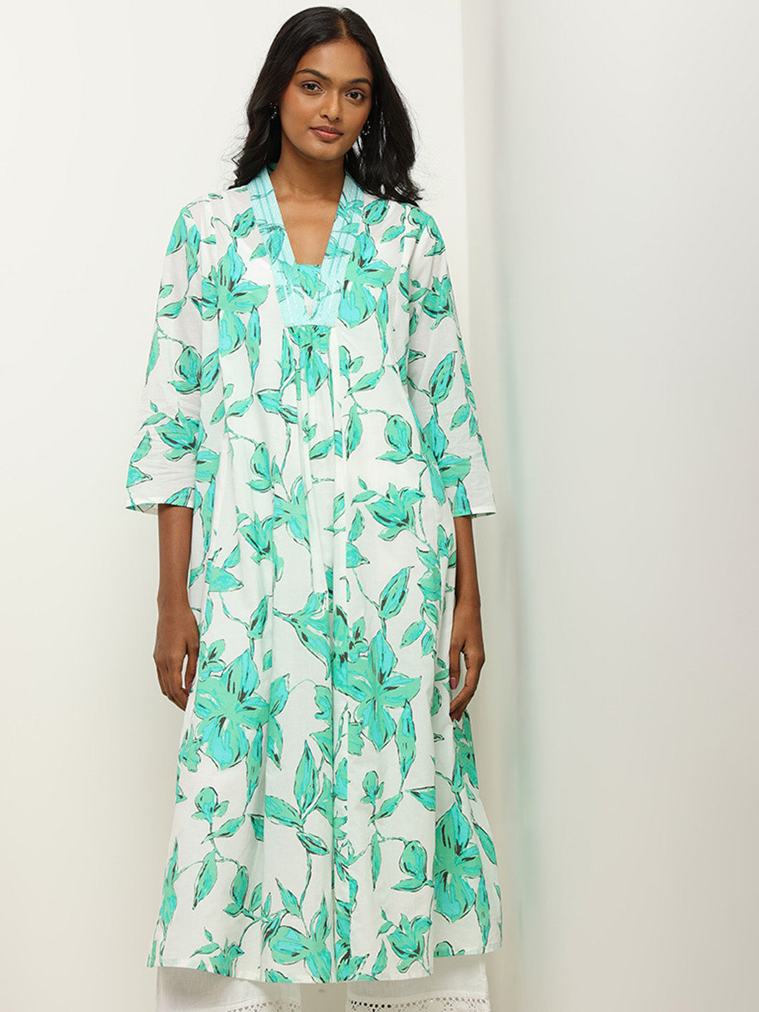 Utsa Turquoise Floral Print Cotton Kurta