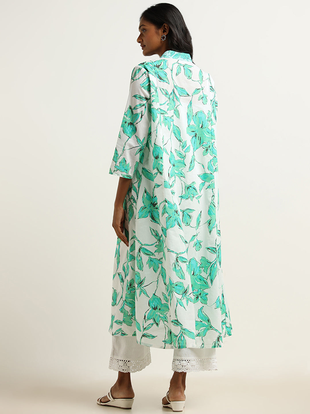 Utsa Turquoise Floral Print Cotton Kurta