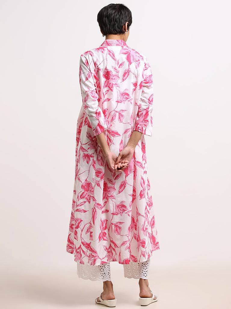 Utsa Pink Floral Printed Cotton Kurta