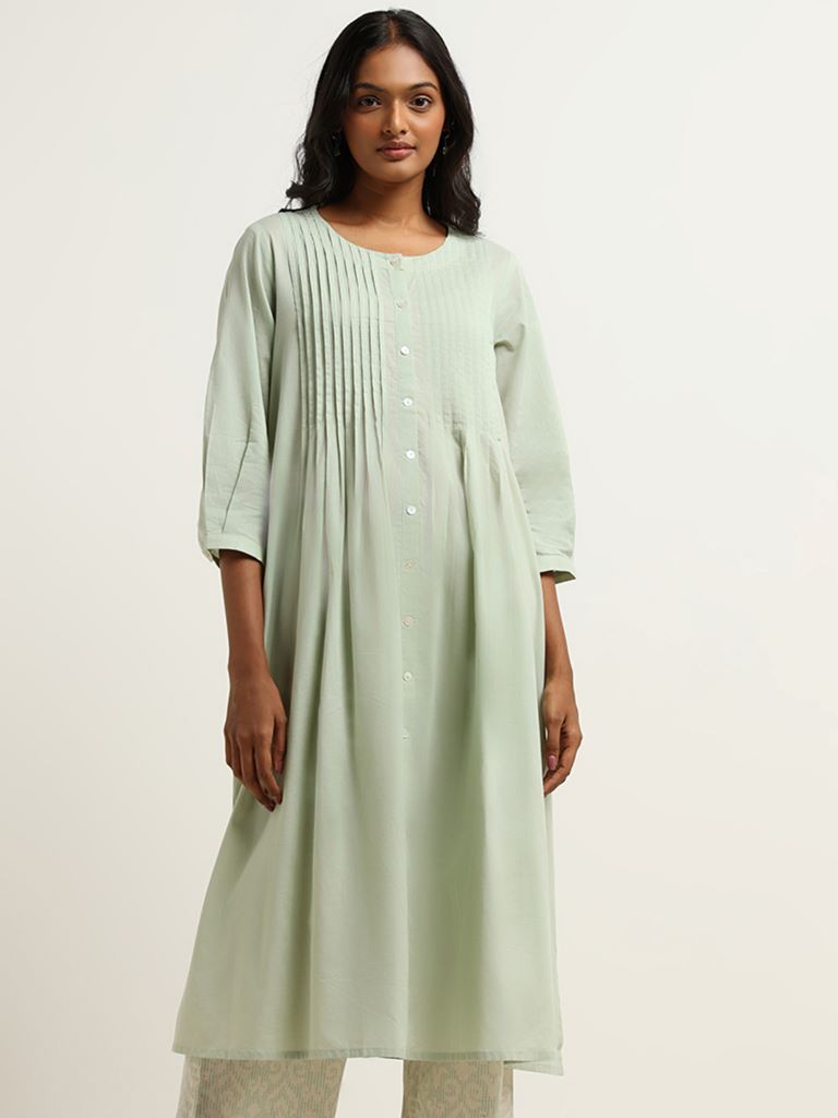 Utsa Mint Crochet Detail Cotton Kurta