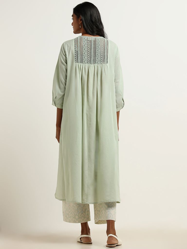 Utsa Mint Crochet Detail Cotton Kurta