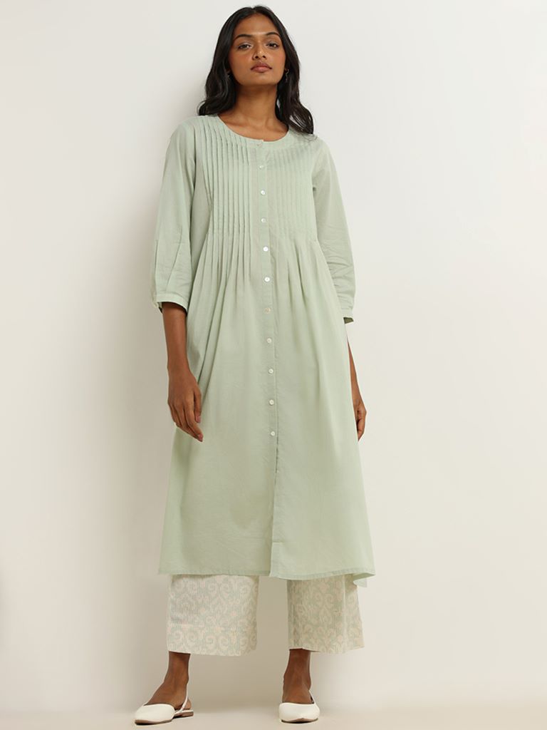 Utsa Mint Crochet Detail Cotton Kurta