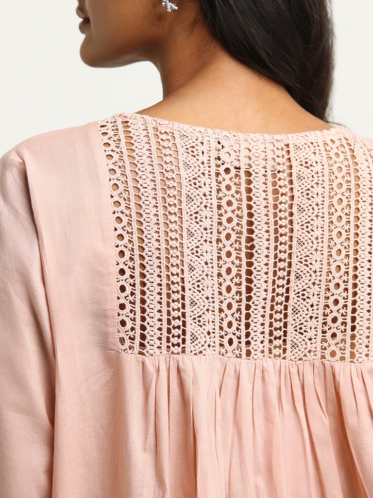 Utsa Peach Crochet Detail Kurta