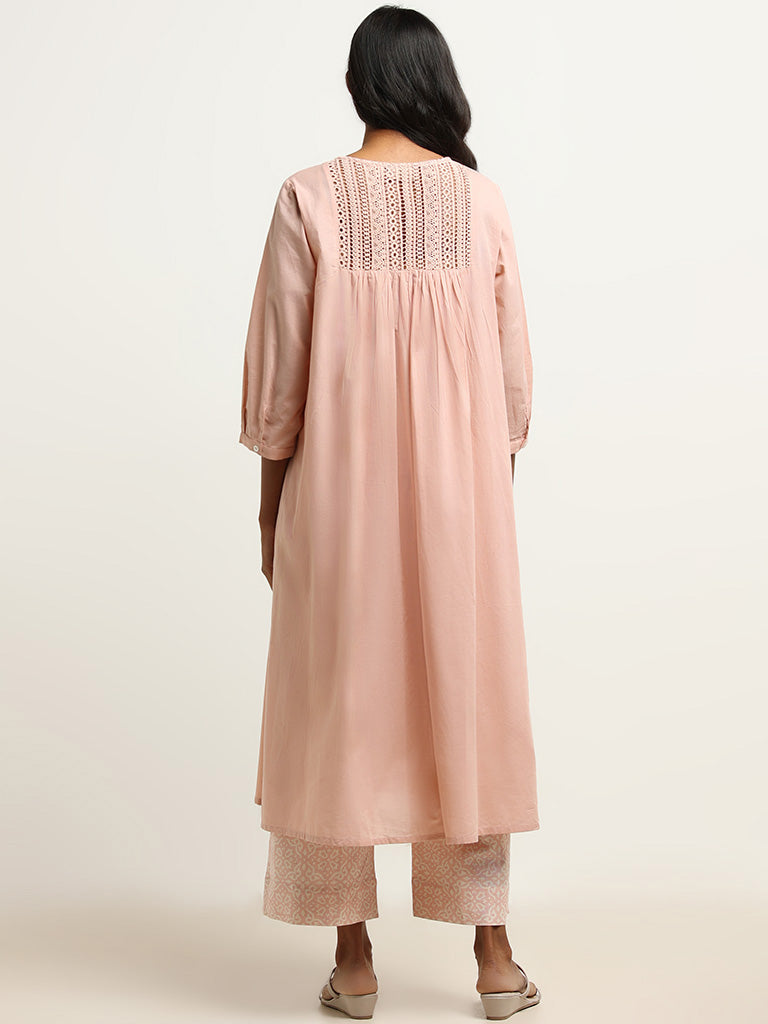 Utsa Peach Crochet Detail Kurta