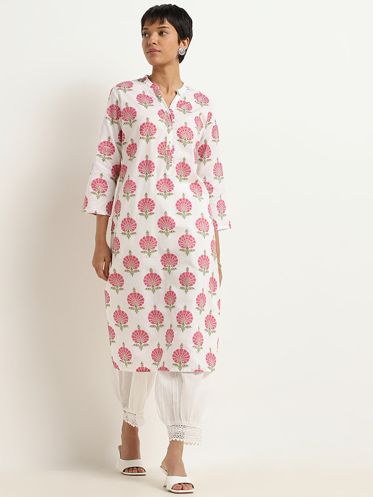 Utsa Pink Butta Print Cotton Kurta