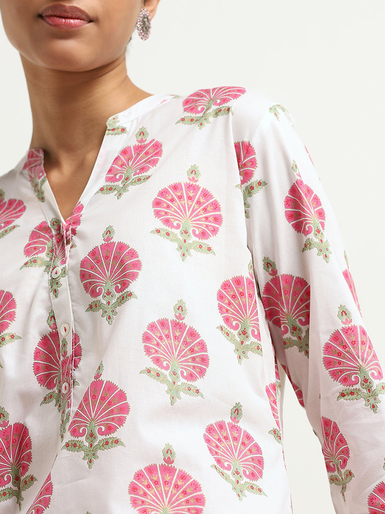 Utsa Pink Butta Print Cotton Kurta