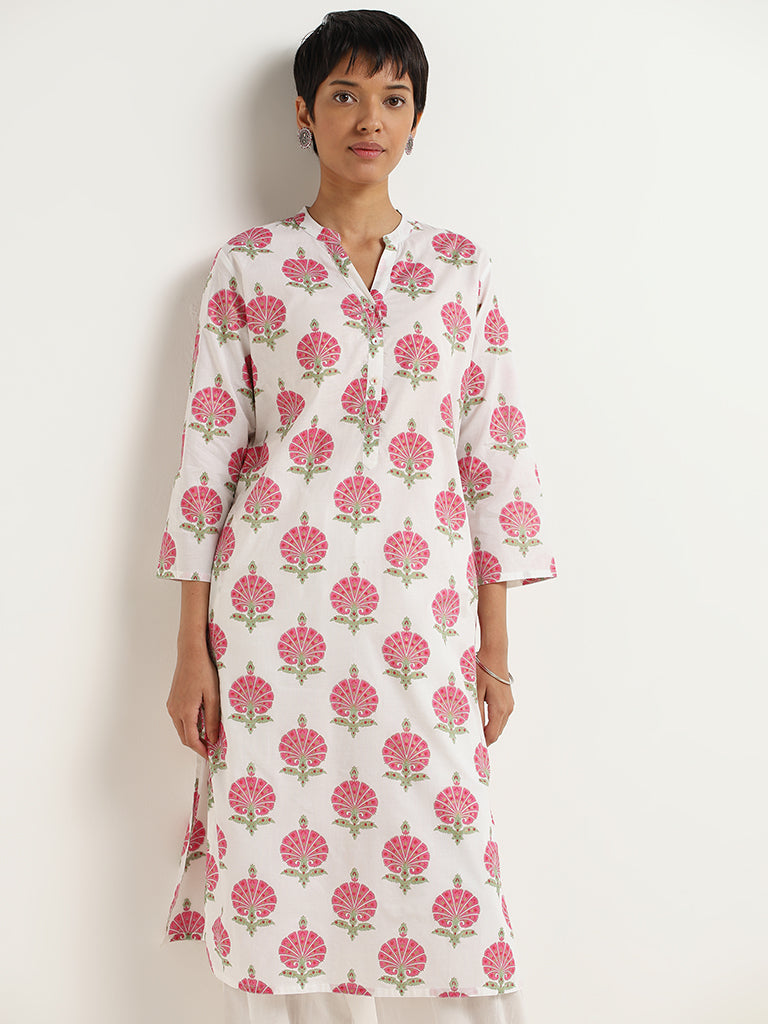 Utsa Pink Butta Print Cotton Kurta