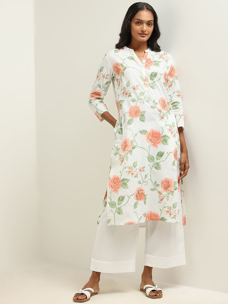 Utsa Off-White Floral Kurta