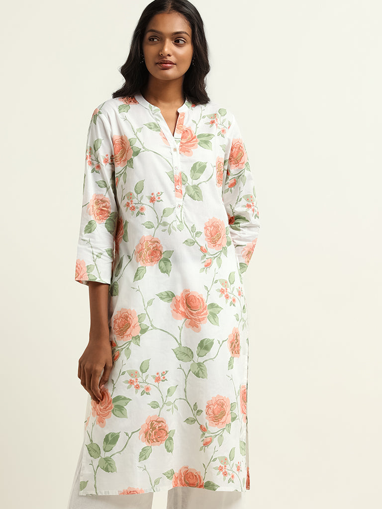 Utsa Off-White Floral Kurta