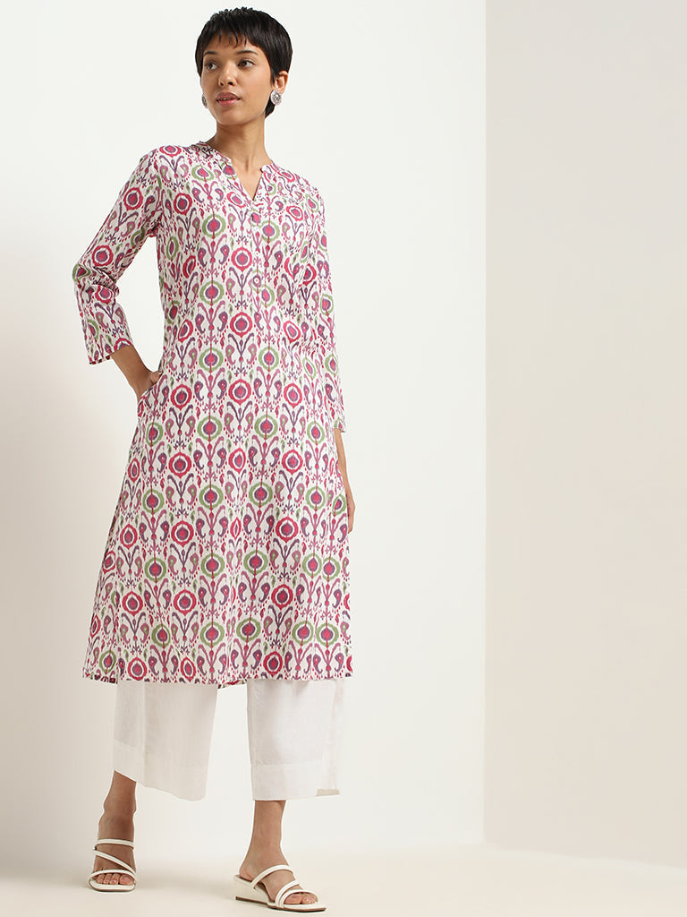 Utsa Purple Ikat Printed Cotton Kurta