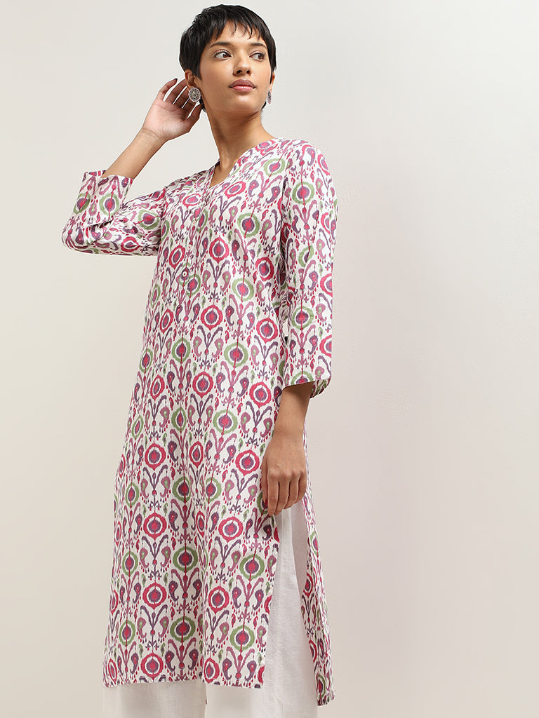 Utsa Purple Ikat Printed Cotton Kurta