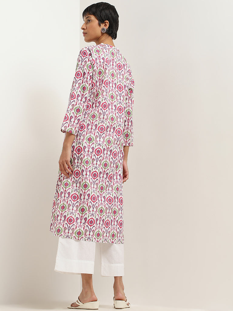 Utsa Purple Ikat Printed Cotton Kurta