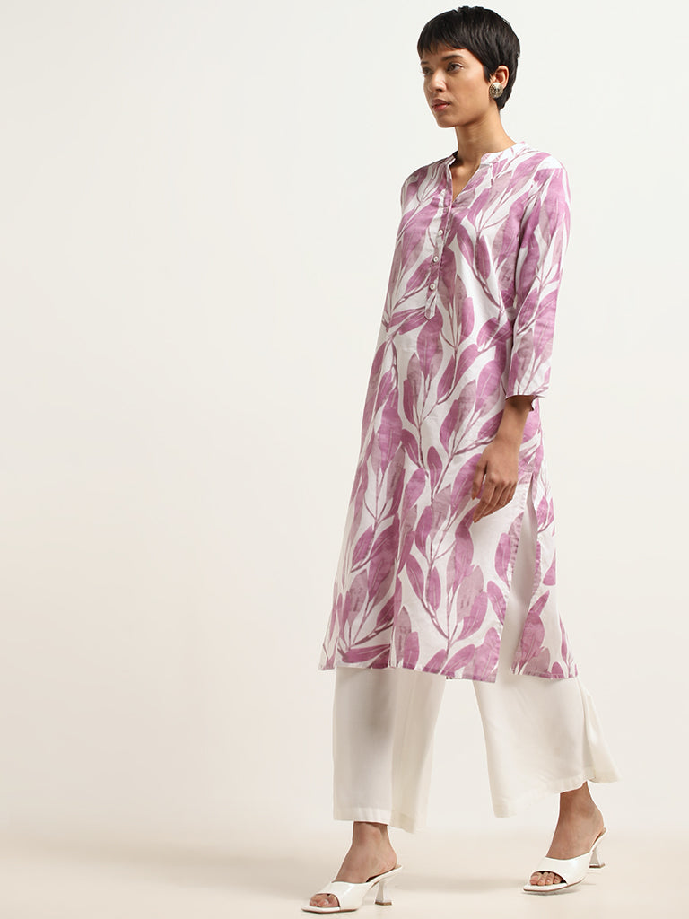 Utsa Purple Floral Print Cotton Kurta