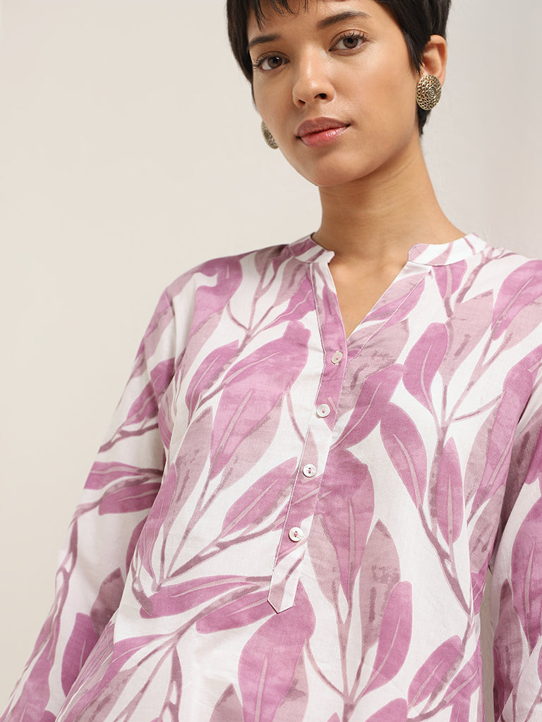 Utsa Purple Floral Print Cotton Kurta