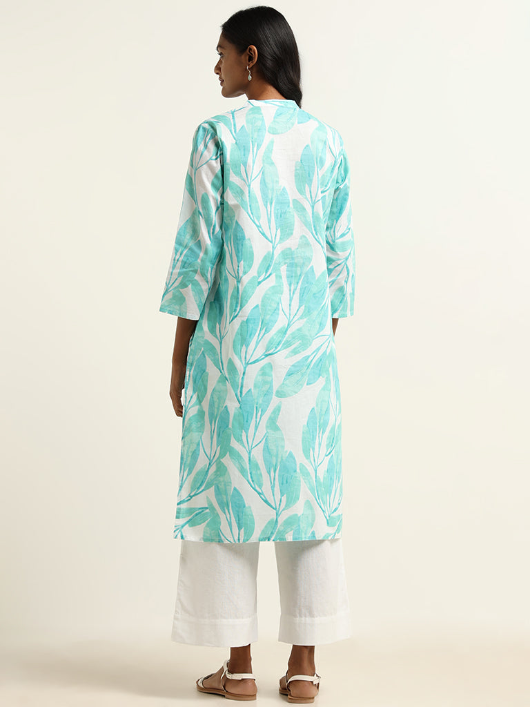 Utsa Light Blue Leaf Printed Kurta