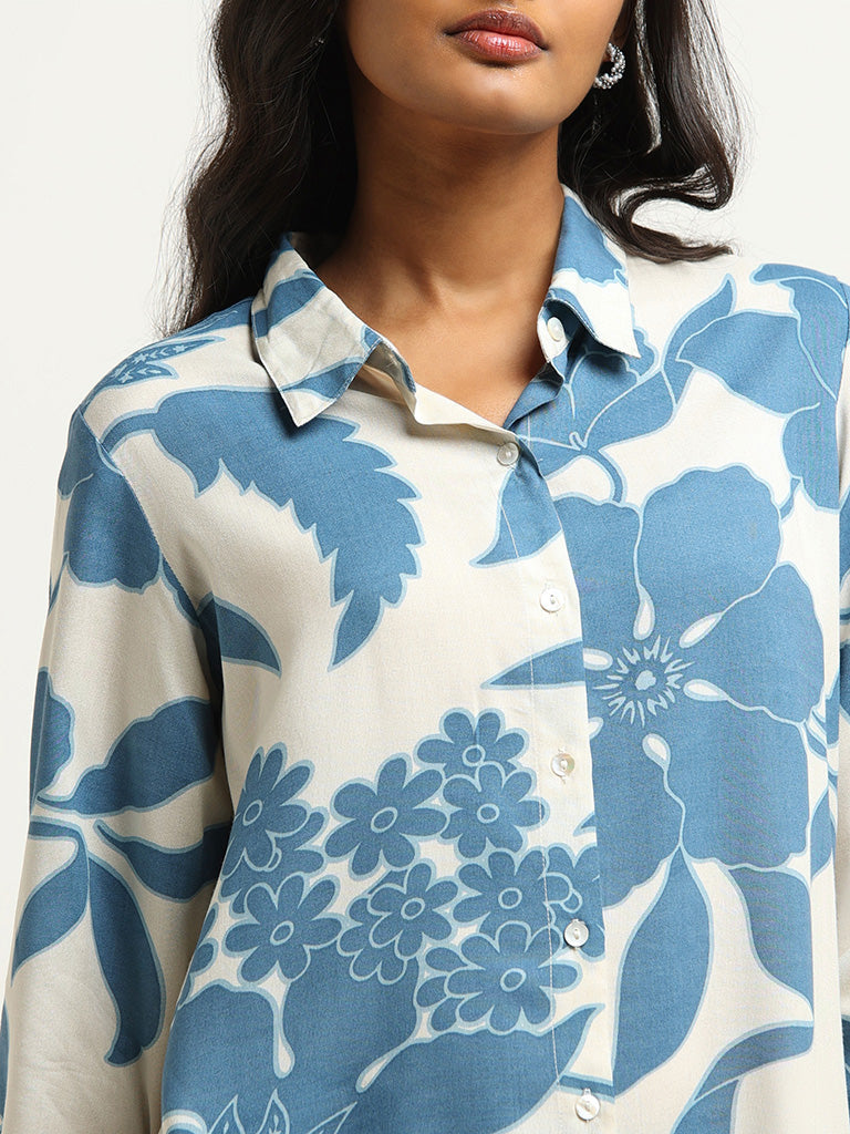 Utsa Blue Collared Button-Down Kurta