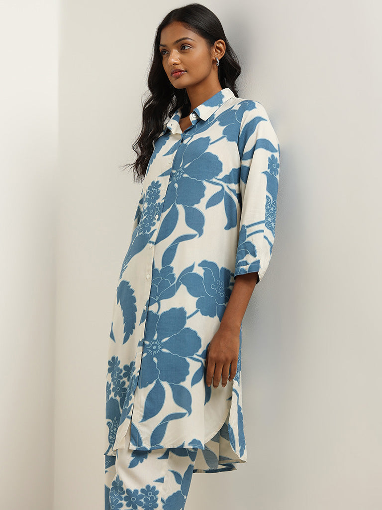 Utsa Blue Collared Button-Down Kurta