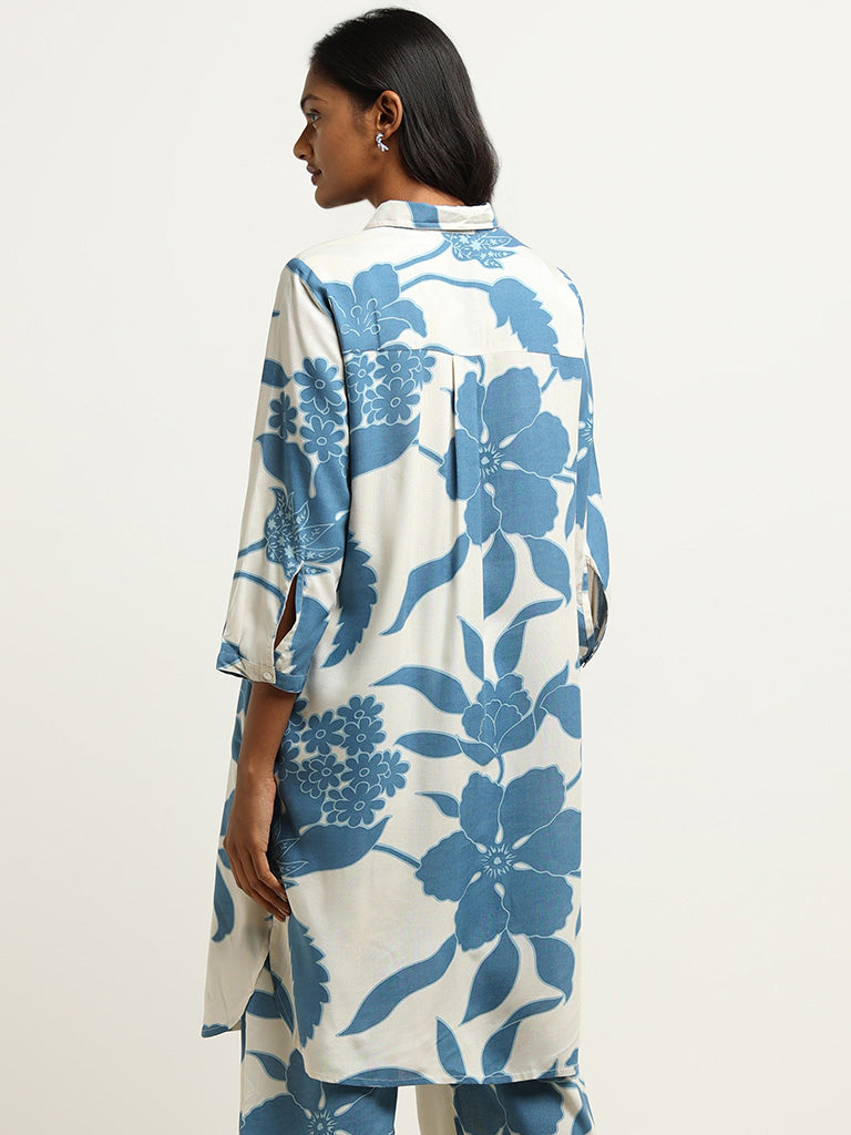 Utsa Blue Collared Button-Down Kurta