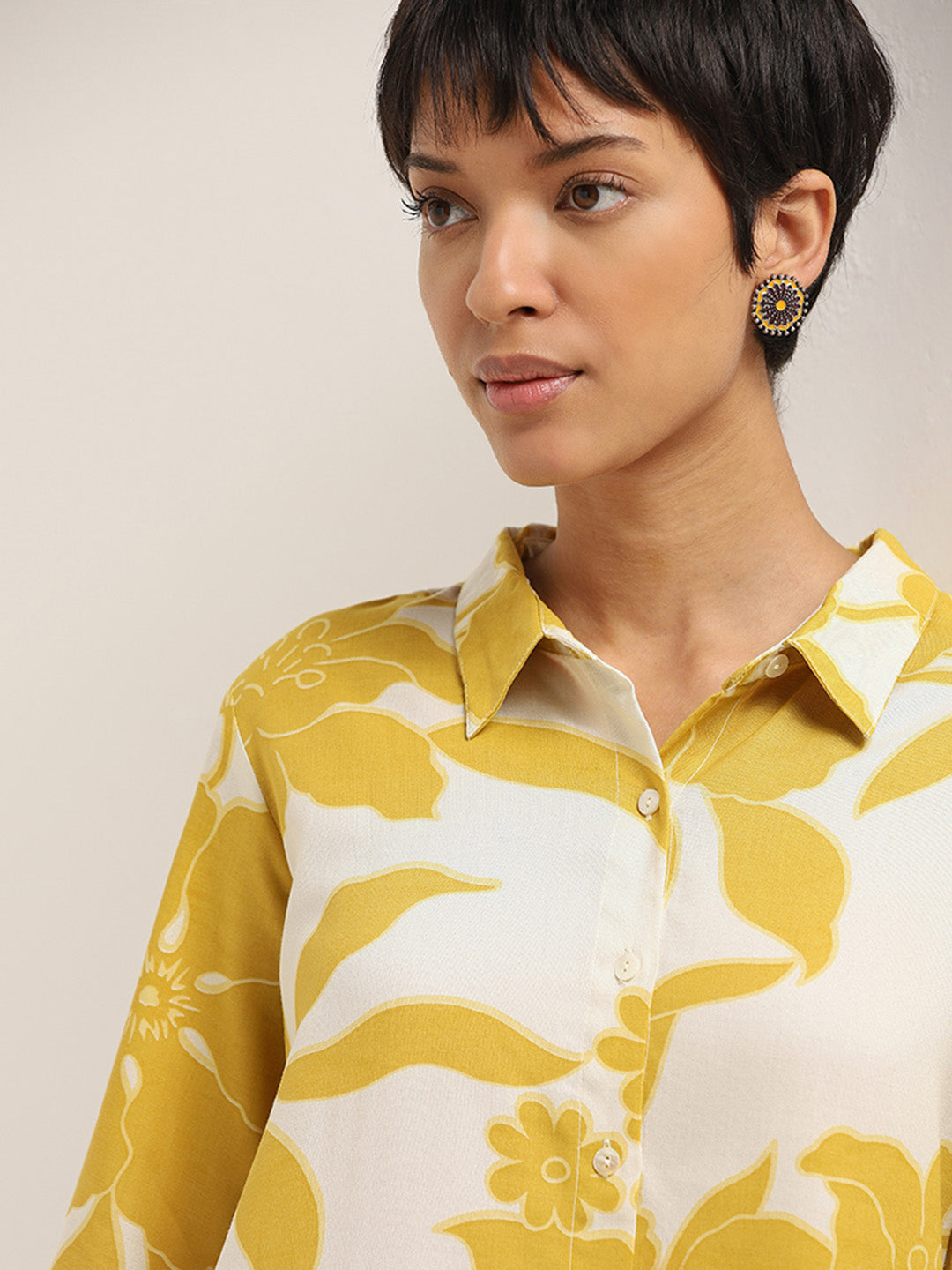 Utsa Yellow Printed Shirt Kurta