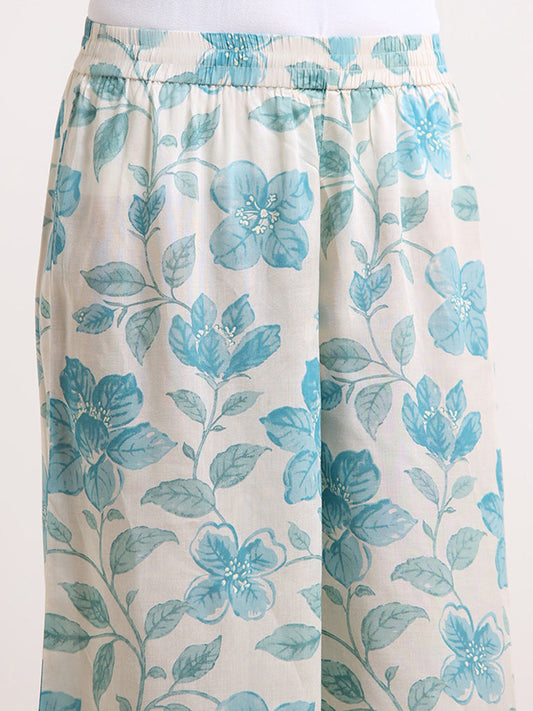 Zuba Blue Floral Cotton Palazzos