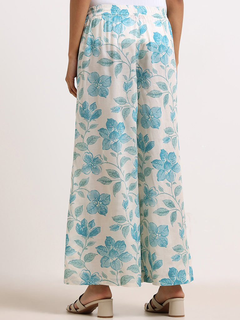 Zuba Blue Floral Cotton Palazzos