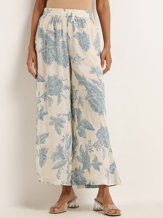 Zuba Indigo Botanical Print Palazzos