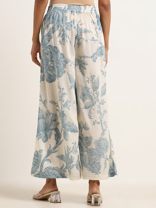 Zuba Indigo Botanical Print Palazzos