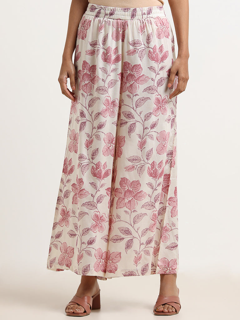 Zuba Cream Floral Palazzos