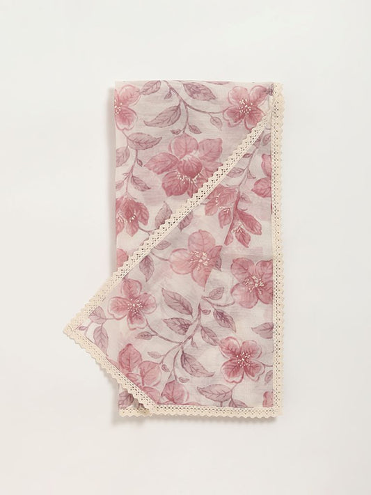 Zuba Cream Floral Dupatta