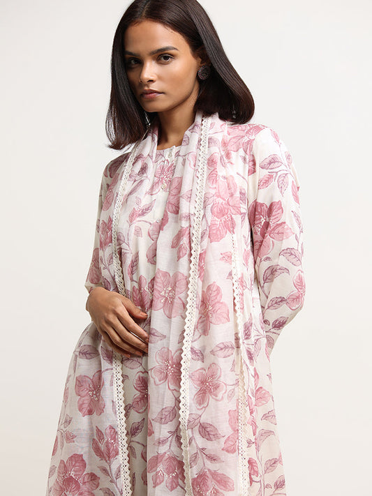 Zuba Cream Floral Dupatta