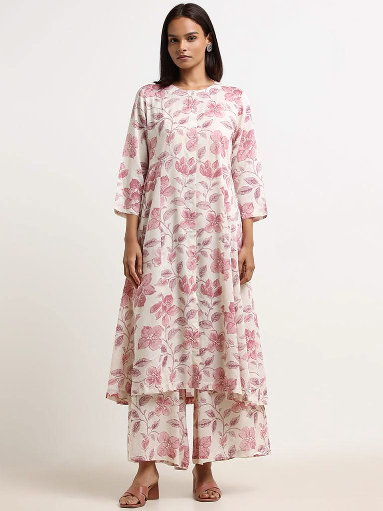 Zuba Cream Floral Kurta