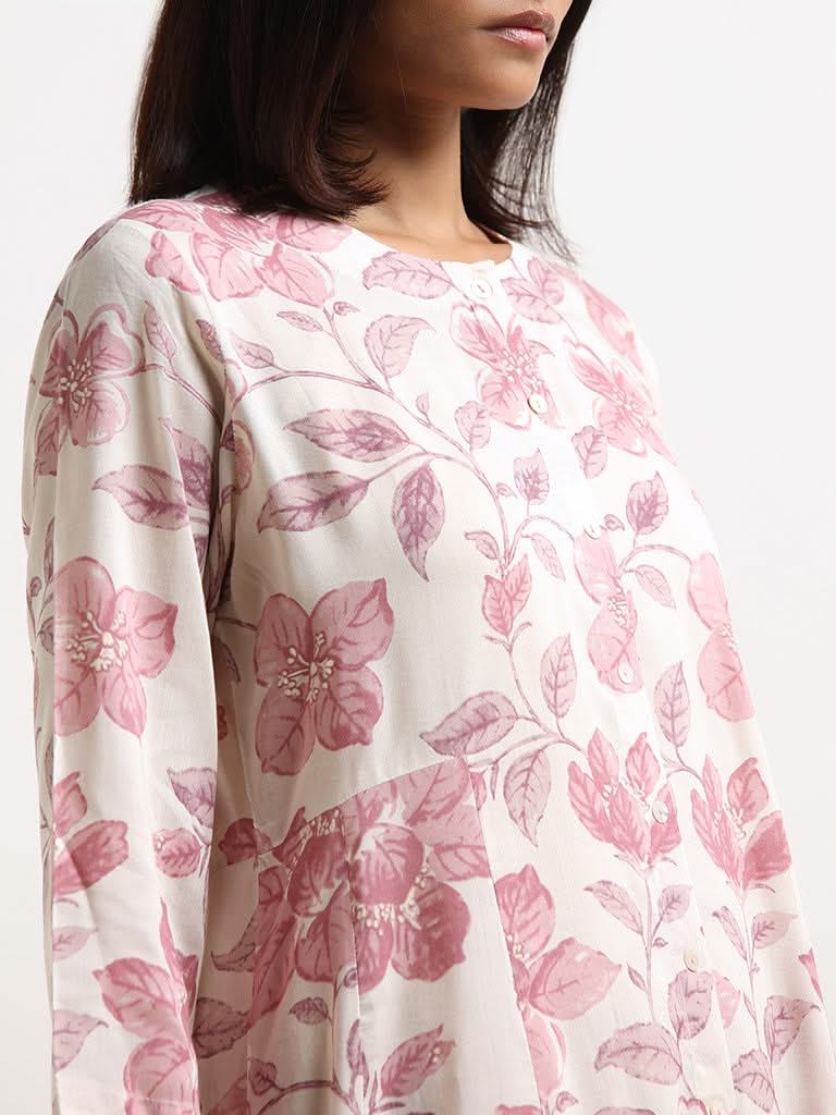 Zuba Cream Floral Kurta