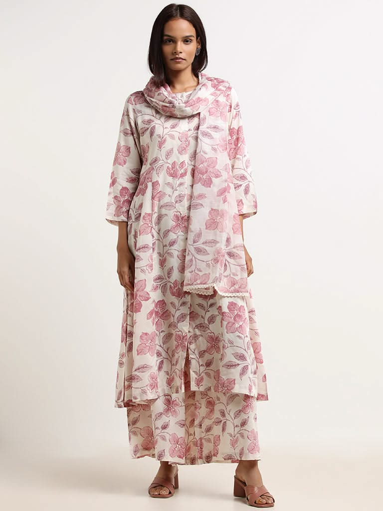 Zuba Cream Floral Kurta