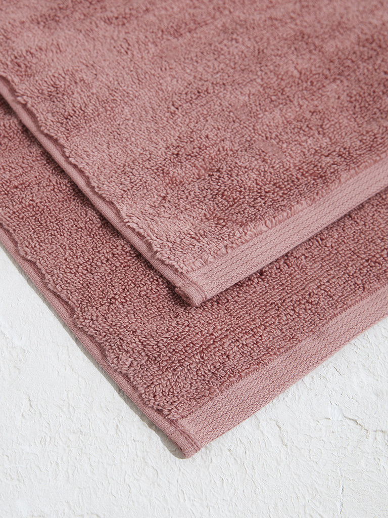 Westside Home Dusty Rose Self-Striped Face Towel (Set of 2)