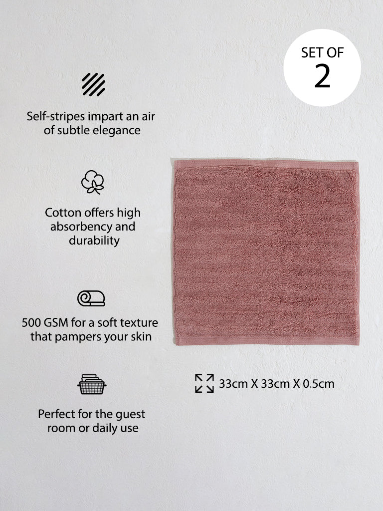 Westside Home Dusty Rose Self-Striped Face Towel (Set of 2)