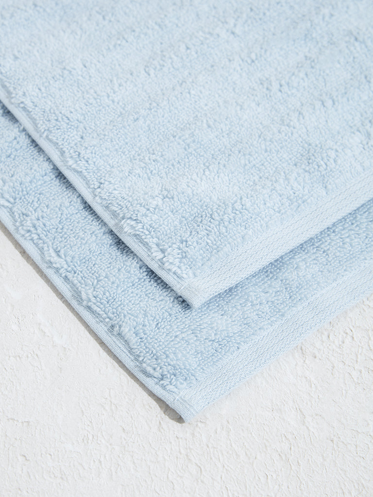 Westside Home Light Blue Self-Striped Face Towel (Set of 2)