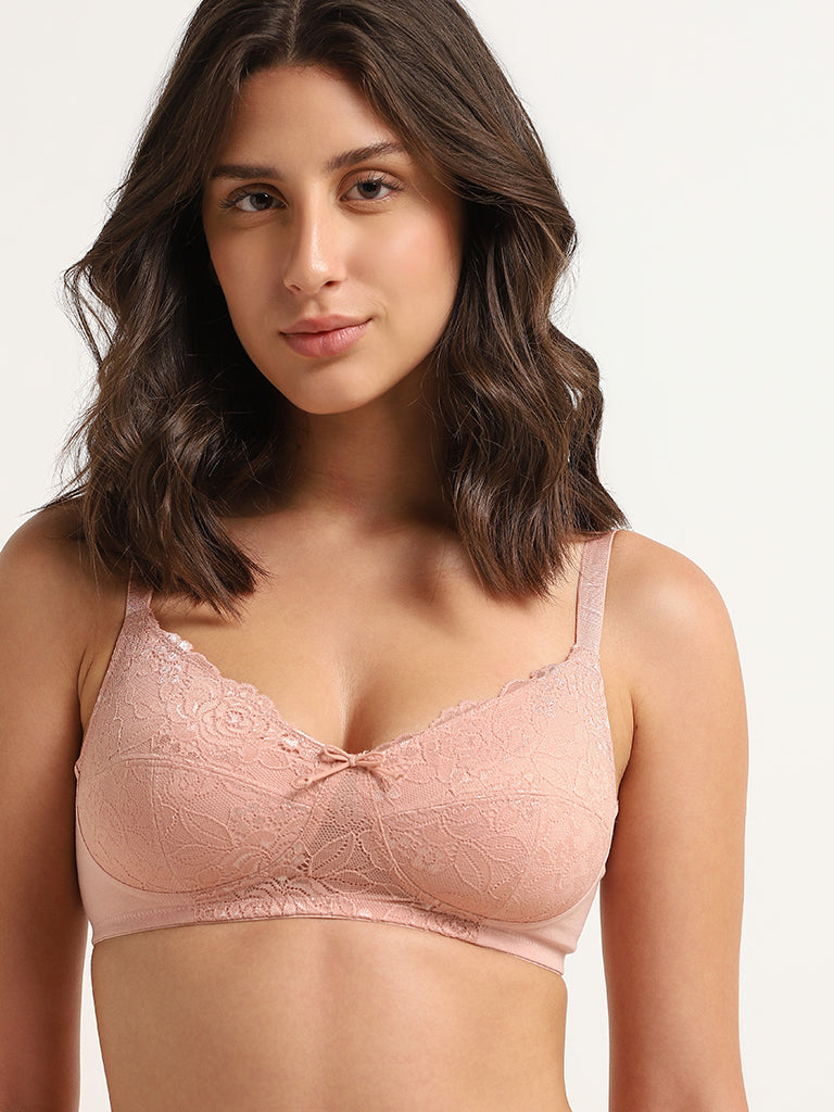 Wunderlove Peach Lace Soft Bra