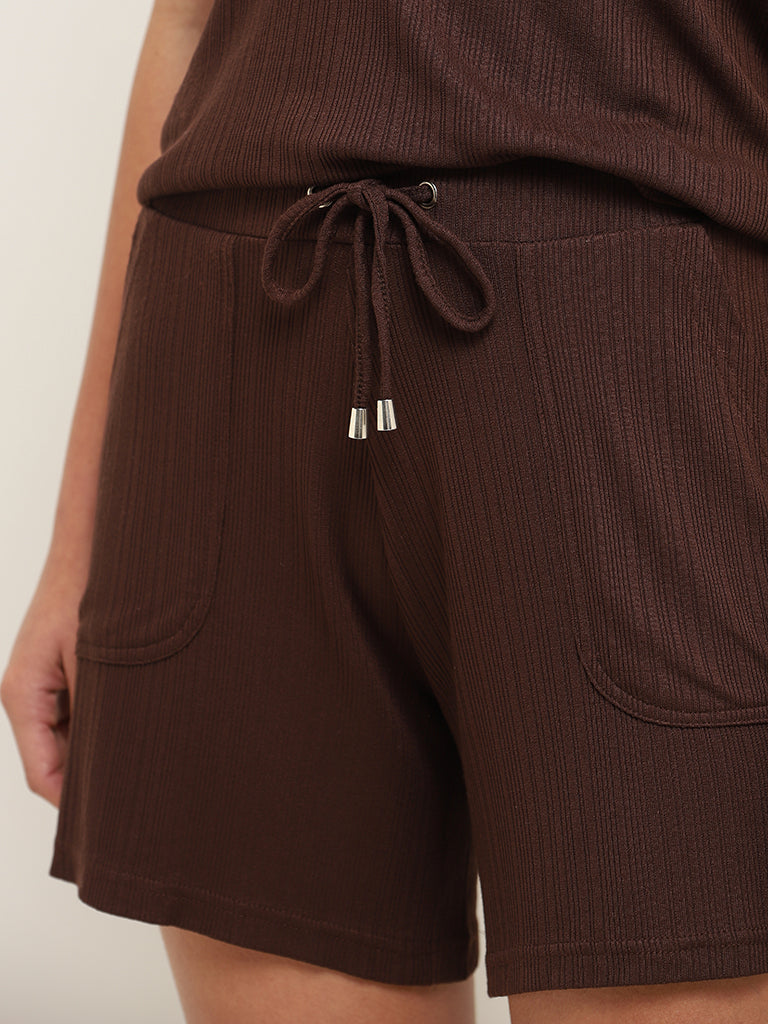 Wunderlove Brown Ribbed Supersoft Shorts