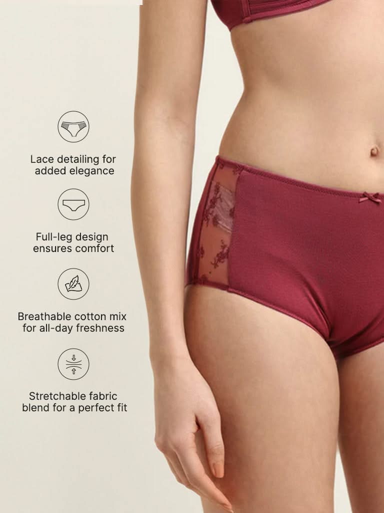 Wunderlove Maroon Cotton Blend Full-Leg Brief