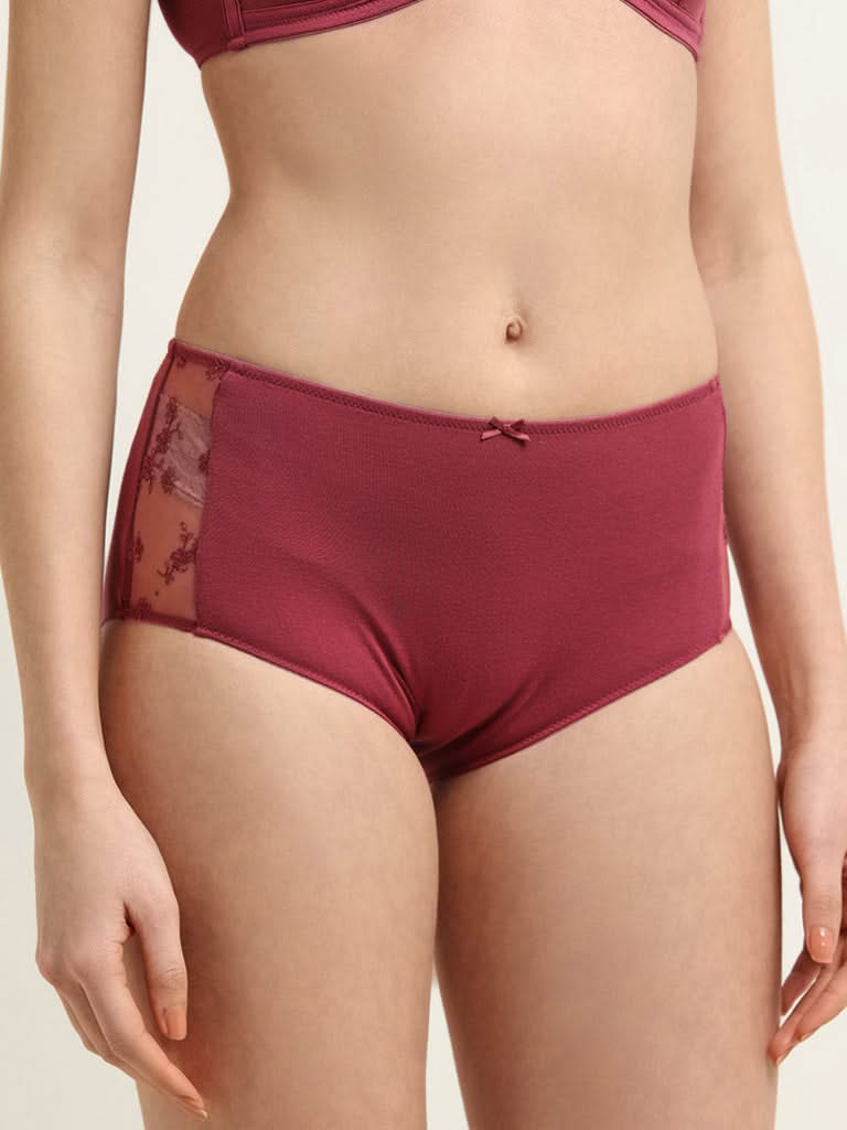 Wunderlove Maroon Cotton Blend Full-Leg Brief