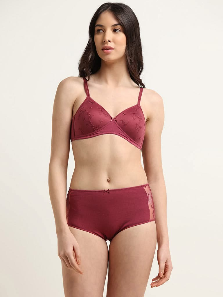 Wunderlove Maroon Cotton Blend Full-Leg Brief