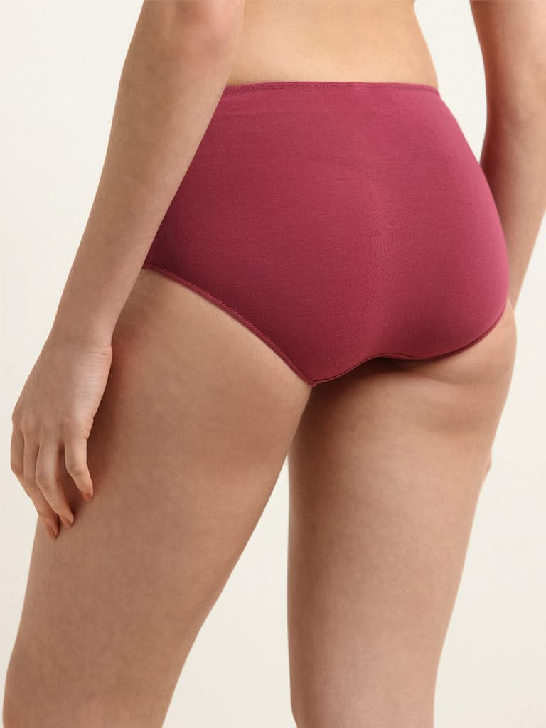 Wunderlove Maroon Cotton Blend Full-Leg Brief